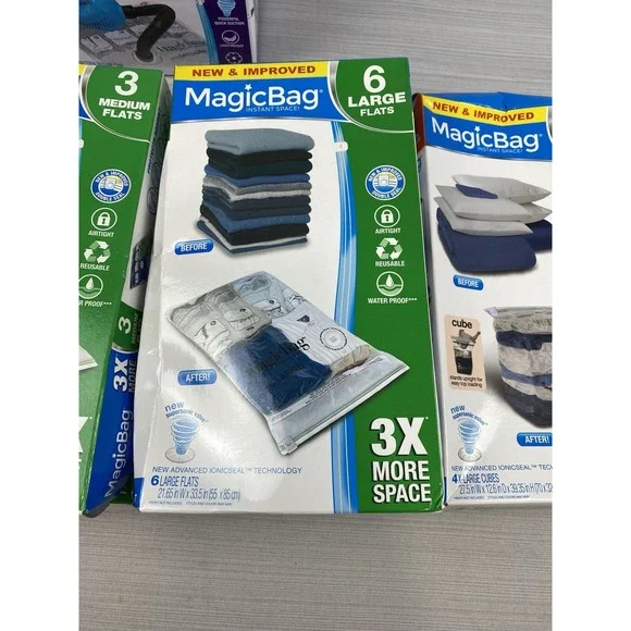 MagicBag Original Instant Space‎ Vacuum Compression Seal Storage Bags LOT W/PUMP